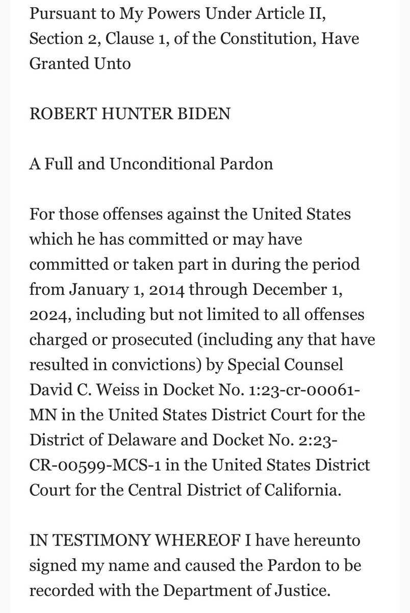 Joe Biden's pardon of Hunter essentially obsolves him of any wrongdoing for the last 10 years.