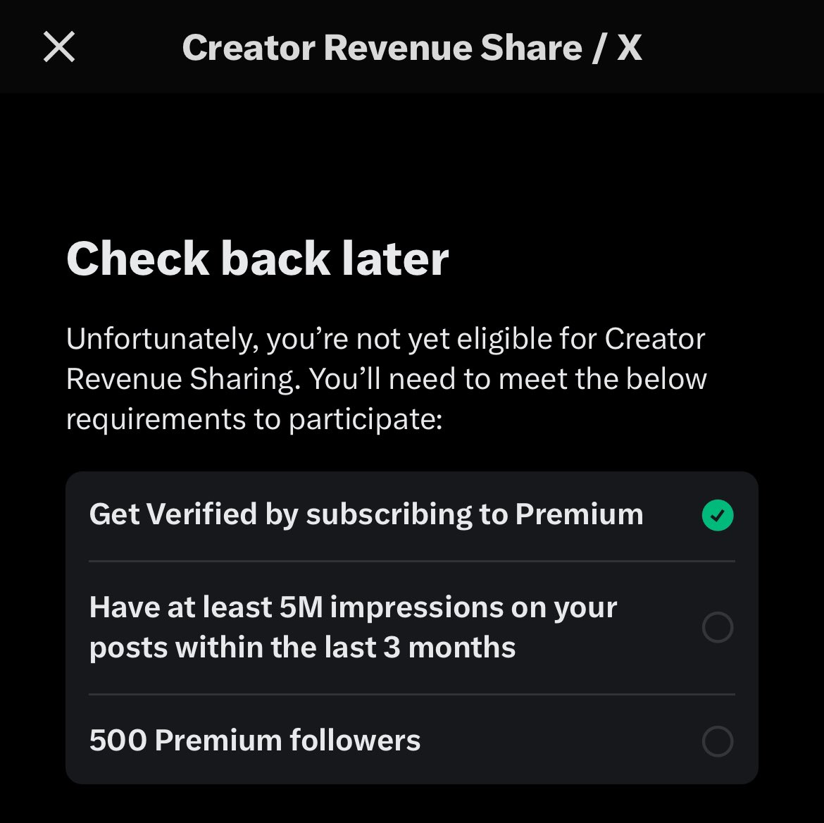 DPR_Trades's tweet photo. All of CT should follow for follow all CT premium accounts with a goal of monetising accounts ๐ค
Then DCA earnings into the market ๐
Subscribe to Premium โ
5m impressions in 3 months
500 premium followers
(I changed my pfp so Iโm waiting on a review to get verification ๐
) https://t.co/x2672v7PVj