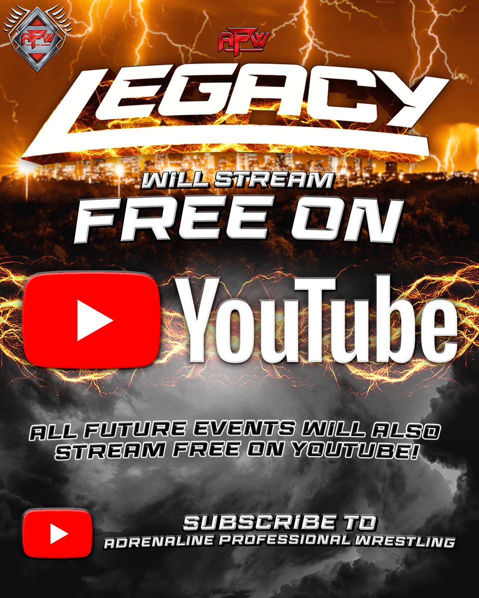 AdrenalinePW's tweet photo. We are proud to announce that starting with this past weekend's #APWLegacy, every Adrenaline Pro Wrestling event going forward will be FREE to stream on our YouTube channel! We'll soon be announcing the premiere date for APW Legacy.
SUBSCRIBE NOW! https://t.co/HBZYx21mdF https://t.co/X47QYNFpRZ