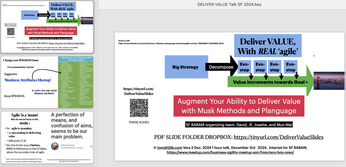 imtomgilb's tweet image. Join us Dec 3 Wednesday, or scan these slides for power ideas and knowledge

linkedin.com/posts/jfunson_…

—————————————————

Deliver Value Lecture slides

SF BABAM, Dec. 3 2024

researchgate.net/publication/38…

#Musk #Planguage #AIPlanning #MusksMethods