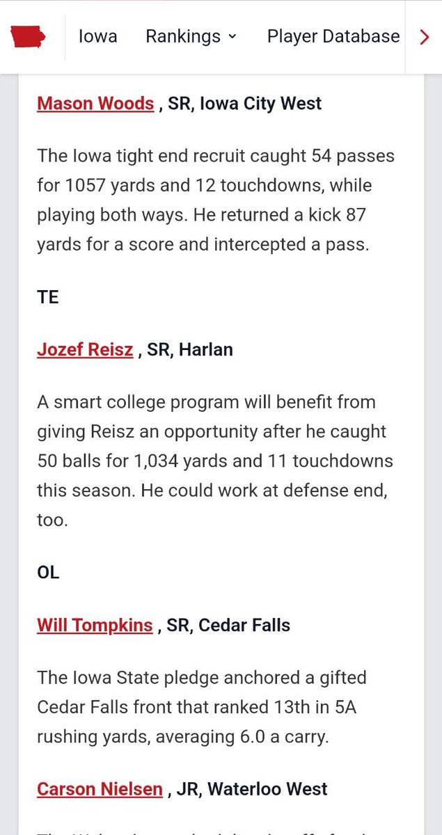 Jozef Reisz (@jozefreisz) on Twitter photo Honored to be named on the Prep Redzone Iowa Elite All-State Team
<a href="/PrepRedzoneIA/">Prep Redzone Iowa</a>
<a href="/RobHoweHN/">Rob Howe 🇺🇸🇺🇦</a> Honored to be named on the Prep Redzone Iowa Elite All-State Team
<a href="/PrepRedzoneIA/">Prep Redzone Iowa</a>
<a href="/RobHoweHN/">Rob Howe 🇺🇸🇺🇦</a>