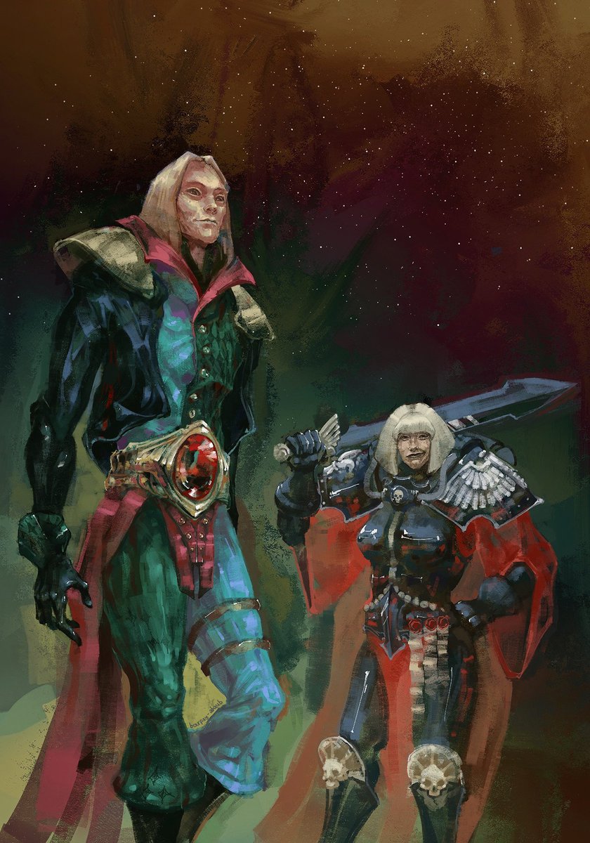 BarPsy_abaub's tweet photo. Kyganil and Ephrael Stern #warhammer40k #SistersOfBattle #Eldar #aeldari #warhammerfanart https://t.co/Zls8Hp09Dh