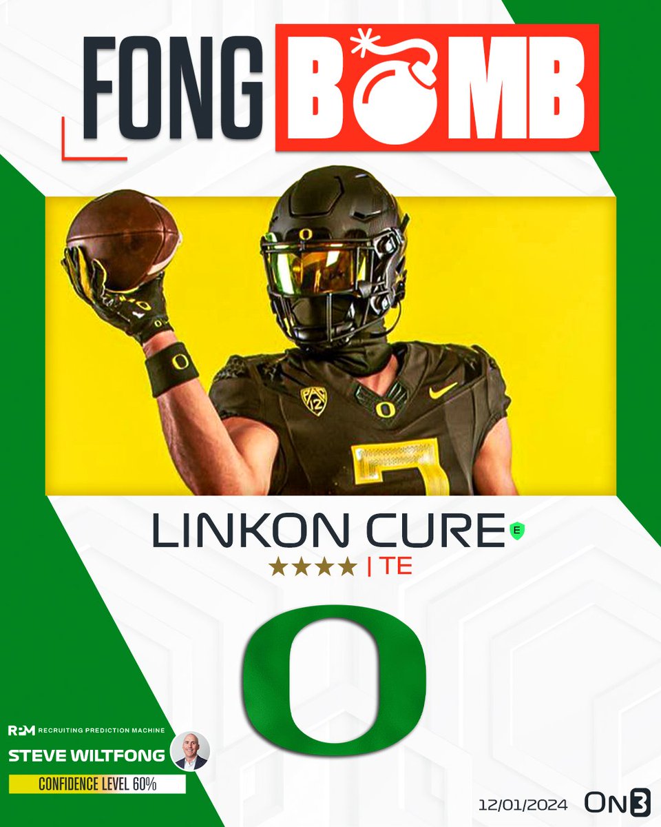 On3 Recruits (@on3recruits) on Twitter photo FONG BOMB: On3's <a href="/SWiltfong_/">Steve Wiltfong</a> has logged an expert prediction for Oregon to flip elite Kansas State TE commit Linkon Cure🦆
Cure ranks No. 40 NATL. (No. 2 TE) in the 2025 class.
Intel: on3.com/news/national-… FONG BOMB: On3's <a href="/SWiltfong_/">Steve Wiltfong</a> has logged an expert prediction for Oregon to flip elite Kansas State TE commit Linkon Cure🦆
Cure ranks No. 40 NATL. (No. 2 TE) in the 2025 class.
Intel: on3.com/news/national-…