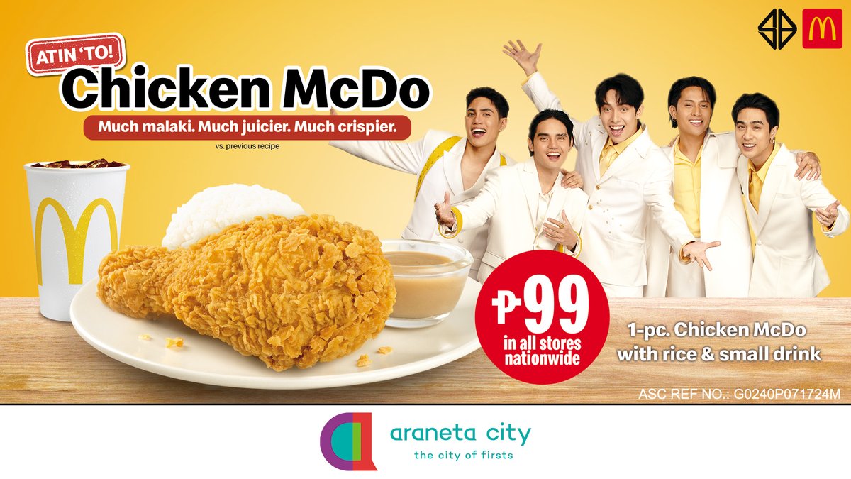 Anong Atin? Chicken McDo!

Para sa'yo, sa atin, at sa SB19 ang Bigger and Better Chicken McDo! 🍗 (vs previous recipe) #AtinToChickenMcDo

ASC Ref. No G0240P071724M
#CityOfFirsts #AranetaCity #SB19