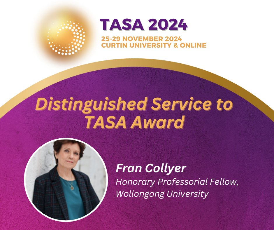 AustSoc's tweet image. We are thrilled to announce that Fran Collyer has been awarded the Distinguished Service to TASA Award for outstanding contributions to Sociology. Your dedication, talent, and hard work inspire us all. 🎉

Thank you for making a difference and setting the bar high. #TASA2024