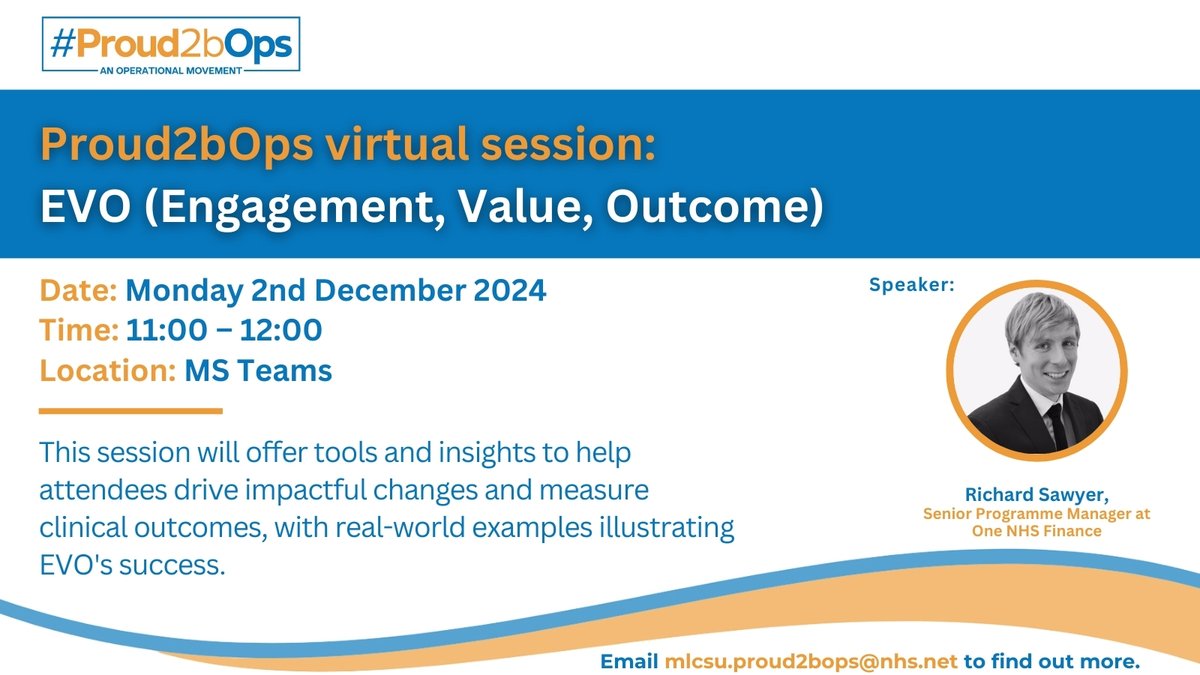 We're excited to invite you to a #Proud2bOps session with Richard Sawyer from <a href="/OneNHSFinance/">One NHS Finance</a> to explore the EVO Framework for value-driven NHS care improvements.

📅 2 Dec 2024
🕰️ 11:00-12:00
📍 MS Teams

📧 Members, Check your inbox for the link!