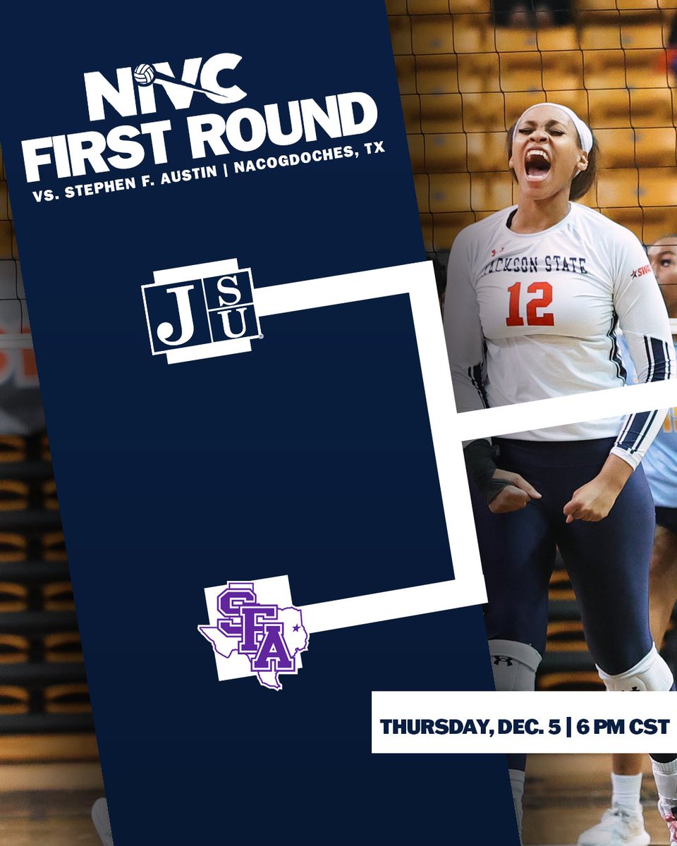 We’re headed to Nacogdoches, TX to take on Stephen F. Austin in the 2024 NIVC on Thursday! First serve is set for 6 pm🏐

#TheeILove | #GoJSUTigersVB🐅