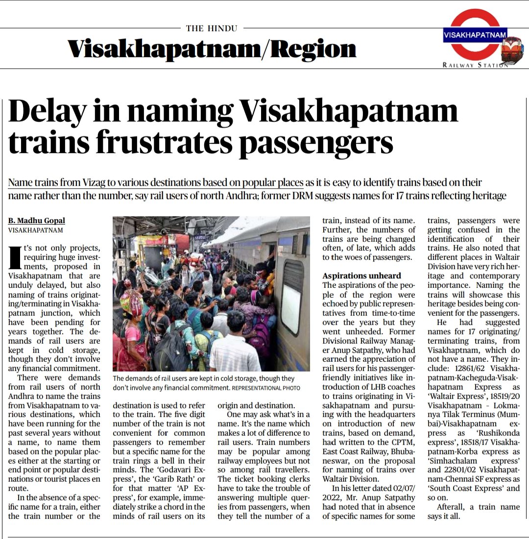 <a href="/Eswararao2517/">❤Indian Rail Lover❤🚂🚋🚃🚋🚃🚋🚃❤</a> <a href="/Visakhavaasi/">Anonymous🍥</a> <a href="/Chikudasji/">Chiku Das, Social Worker (Sabka Das- Chiku Das)</a> <a href="/_Waltair2911/">Random Guy</a> <a href="/shark_mendy/">VIZAG For ALL</a> <a href="/GopiKishorRaja2/">GopiKishorRaja</a> <a href="/VSKPJn/">Visakhapatnam Rail Users</a> <a href="/rail_fan_vskp/">Karun Induri-A Rf From VSKP🙏</a> <a href="/drmvijayawada/">DRM Vijayawada</a> <a href="/vizaginsight/">Vizag Insight</a> <a href="/Karthikjillella/">🅹🅺 ☯</a> <a href="/13Irvamsi/">RAGHUVAMSI_2002 🚄</a> @raildhaba <a href="/EastCoastRail/">East Coast Railway</a> <a href="/ravitejak07/">Raviteja</a> <a href="/GMSERAILWAY/">GM/SER</a> <a href="/SCRailwayIndia/">South Central Railway</a> <a href="/RailMinIndia/">Ministry of Railways</a> <a href="/AshwiniVaishnaw/">Ashwini Vaishnaw</a> <a href="/VizagPanda/">VizagPanda</a> <a href="/eswarkanchu/">Eswar Kanchumurthi</a> <a href="/katam_ss/">Katam SS Chandra Rao</a> <a href="/UttamChakram/">సర్వే సంతు నిరామయాః</a> <a href="/CapitalofAndhra/">Vizag - True Capital of Andhra Pradesh</a> <a href="/VizagBrand/">#BrandVizag</a> <a href="/jinxed_jiggler/">Srinath Tudu</a> <a href="/saptagiriulaka/">Saptagiri Ulaka</a> <a href="/Odisha_Stories/">Odisha Stories</a> <a href="/odisha_tourism/">Odisha Tourism</a> <a href="/SWRRLY/">South Western Railway</a> <a href="/BJP4Andhra/">BJP ANDHRA PRADESH</a> <a href="/RailwaySeva/">RailwaySeva</a> <a href="/narendramodi/">Narendra Modi</a> <a href="/GVLNRAO/">GVL Narasimha Rao</a> <a href="/BJP4India/">BJP</a> <a href="/kishanreddybjp/">G Kishan Reddy</a> <a href="/drmsecunderabad/">DRM Secunderabad</a> <a href="/drmhyb/">DRM HYB</a> <a href="/PMOIndia/">PMO India</a> <a href="/DRMKhurdaRoad/">DRM KhurdaRoad</a> <a href="/DRMSambalpur/">DRMSambalpur</a> <a href="/DarshanaJardosh/">Darshana Jardosh</a> <a href="/DRMWaltairECoR/">DRMWALTAIR</a> <a href="/drmgtl/">DRM Guntakal</a> <a href="/BHK08/">Karthik</a> <a href="/sidelowerberth/">Daniel</a> <a href="/drmgnt/">DRM Guntur</a>