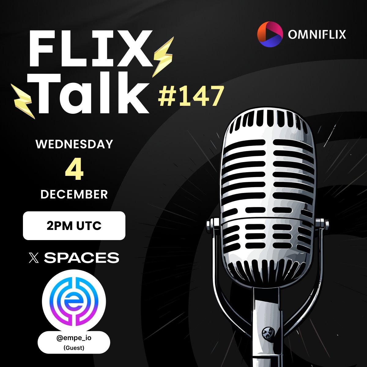 Get ready for #FlixTalk147 ft. <a href="/empe_io/">Empeiria</a> 🌐

🔒 Discover how Empeiria is revolutionizing data trust with its verifiable infrastructure

🎙️ Hear about upcoming #OmniFlix releases

🎨 Updates from our creators about their latest projects

🗓️ Dec 4th, 2pm UTC

Link to space 🔗👇