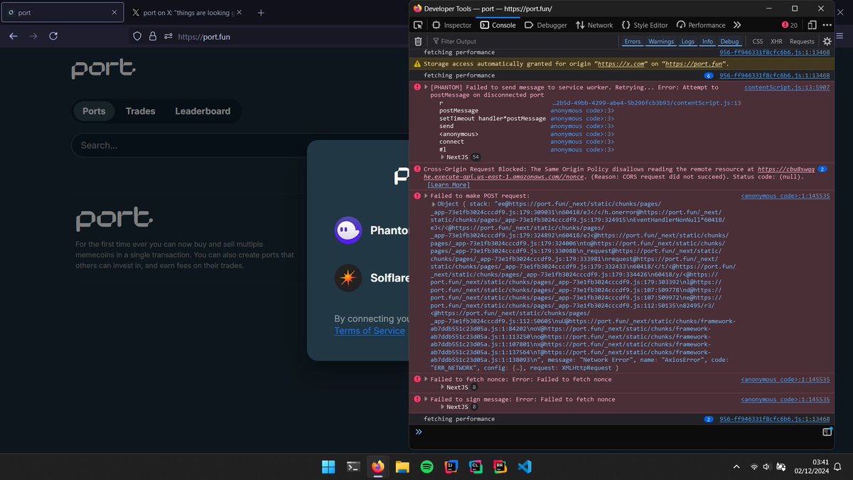 isehsnap's tweet photo. @portdotfun and when trying to connect with phantom wallet https://t.co/vsS5FSLmGp