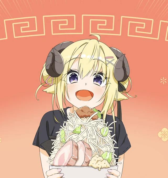 #つのまきあーと深夜ラーメン?!配信何してるんだこんな時間に!とか思って見たら主人公らしき名前がほむらだったのでなんか描かないといけない気がして描きました←全然こんなやばいラーメン作ってなかったけどへいおまちぃ!ドン!!!最後寝落ちしちゃってた気がするけどご無理なさらず!! 