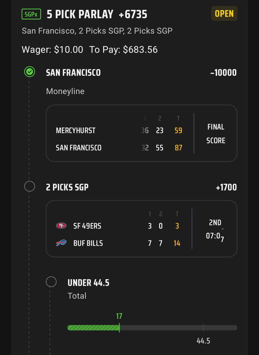 wallydubz's tweet photo. Tailed a friend on a 5 legger. If Cook gets another TD and the game stays under it hits pretty good for a min bet. Fun little sweat for the second half. Let's Go!
#SNF #SNFProps https://t.co/siFslh4iUH