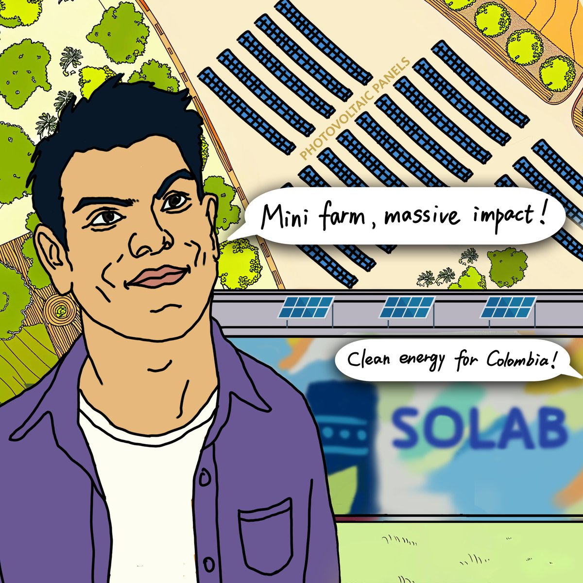 Huawei's tweet image. #Huawei helps ensure mini solar farms can supply remote areas with stable, clean energy! Stay tuned for the case study video from Colombia, coming soon! #WinWin #TechToon