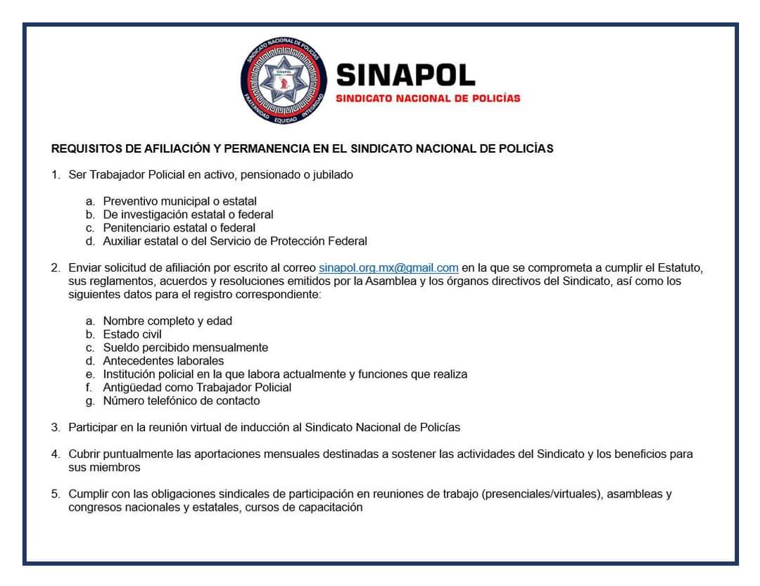 Abrimos las afiliaciones al Sindicato Nacional de Policías del 1° al 15 de diciembre de 2024