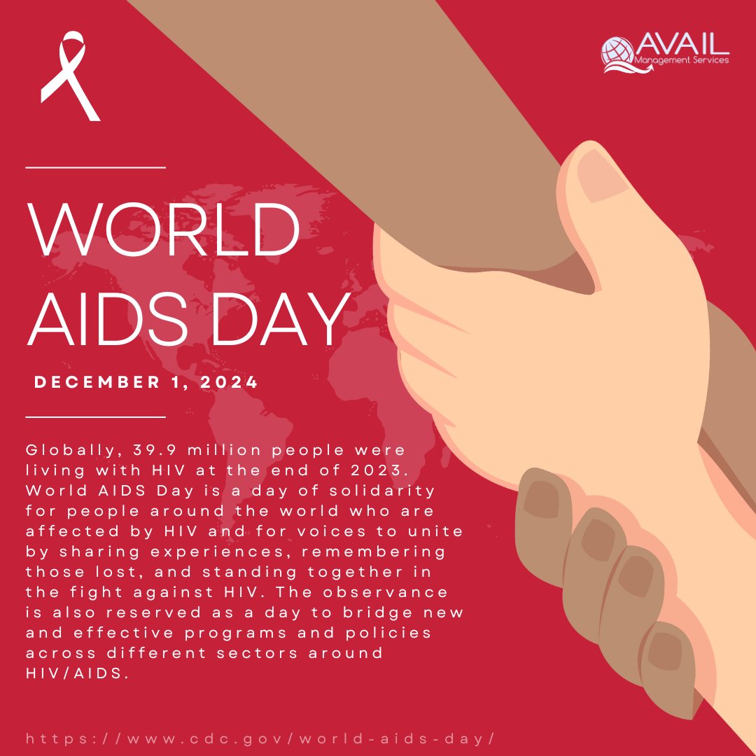 AvailManagement's tweet image. World AIDS Day is a global initiative that raises awareness about HIV/AIDS and shows international solidarity. It also serves as a reminder of the ongoing challenges of HIV/AIDS and the need for collective action.
#WorldAidsDay2024