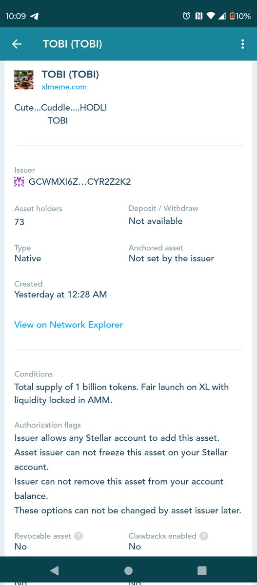 FbtcFuntoken's tweet photo. $TOBI
Cute,Cuddle,....HODL.
          #Tobi #LockedLiquidityInAMM
Can't wait till we have 500 Trust lines
#XLMeme #MemeNation #MemeMagic
Only 1B in Supply https://t.co/VFkrupXt2D