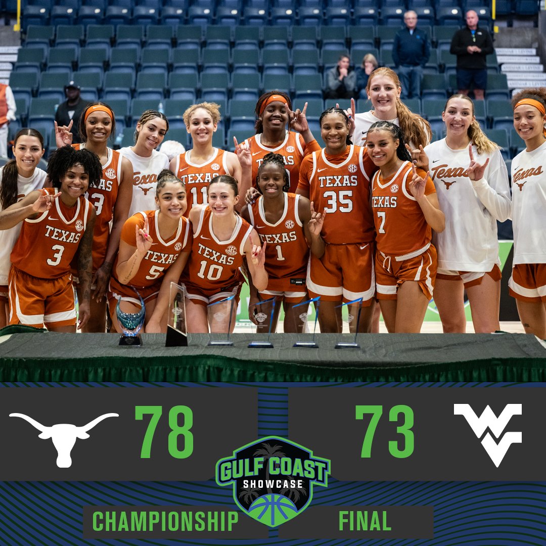 Gulf Coast Showcase (@gcshowcase) on Twitter photo FINAL | CHAMPIONSHIP
No. 5/4 <a href="/TexasWBB/">Texas Women's Basketball</a> defeats No. 12/10 West Virginia to win the 2024 Women's Gulf Coast Showcase. #gcshowcase FINAL | CHAMPIONSHIP
No. 5/4 <a href="/TexasWBB/">Texas Women's Basketball</a> defeats No. 12/10 West Virginia to win the 2024 Women's Gulf Coast Showcase. #gcshowcase