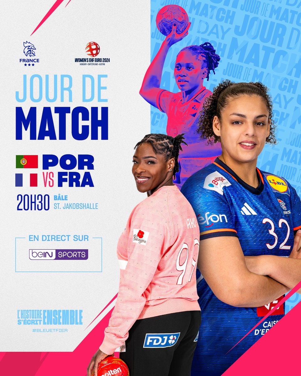 FRAHandball's tweet photo. JOUR DE MATCH ! 🇵🇹⚡🇫🇷
🤾‍♀️#PORFRA | EHF EURO 2024
⏰ 20h30
📺 @beinsports_FR 
📱 #BleuetFier https://t.co/1RArZGkUlv