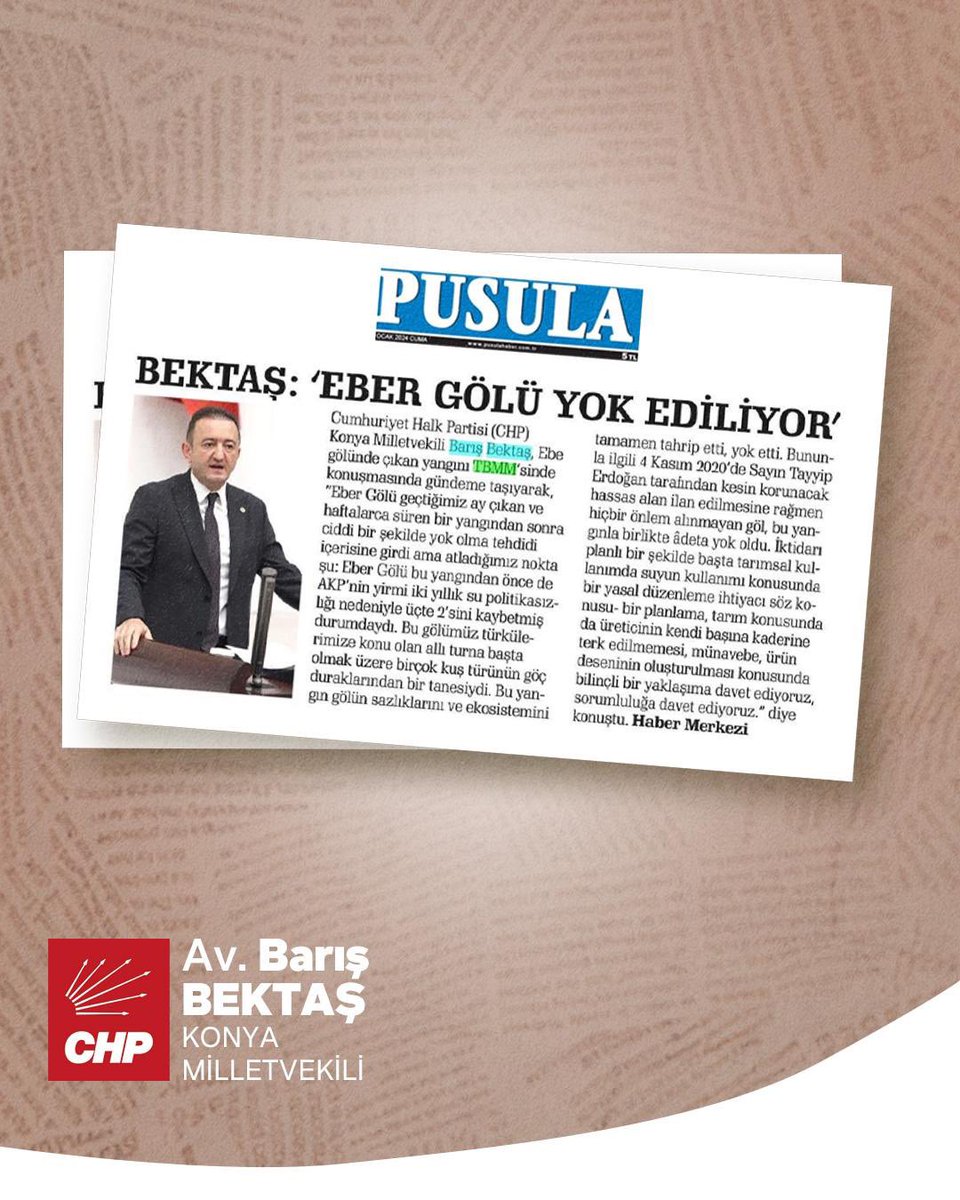 bektasbaris's tweet image. 📰 Eber ve Akşehir Göllerinin iktidarın çevre düşmanı politikaları sonucu yok oluşunu TBMM Genel Kurulu’nda anlattığım konuşmam yazılı basında geniş yer buldu. #Eber #Akşehir