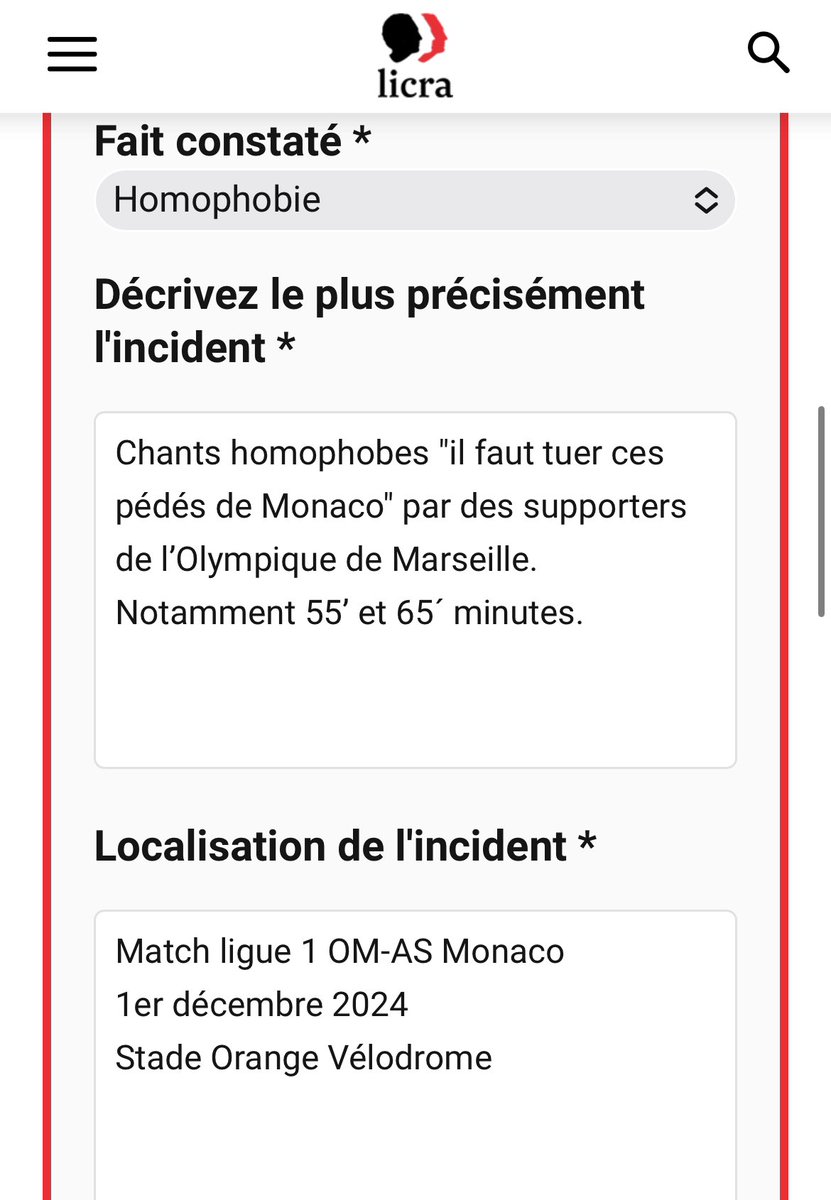RougeDirect's tweet photo. Bonjour @_LICRA_ 
Vous êtes toujours partenaires de la @LFPfr et en charge de cette plate-forme de signalement d’actes discriminatoires ?
Nous vous signalons des manifestations d’#homophobie comme celle-ci depuis des mois, sans aucun retour de votre part.

https://t.co/ocLTEV7cPK https://t.co/YUrW6DYJtF