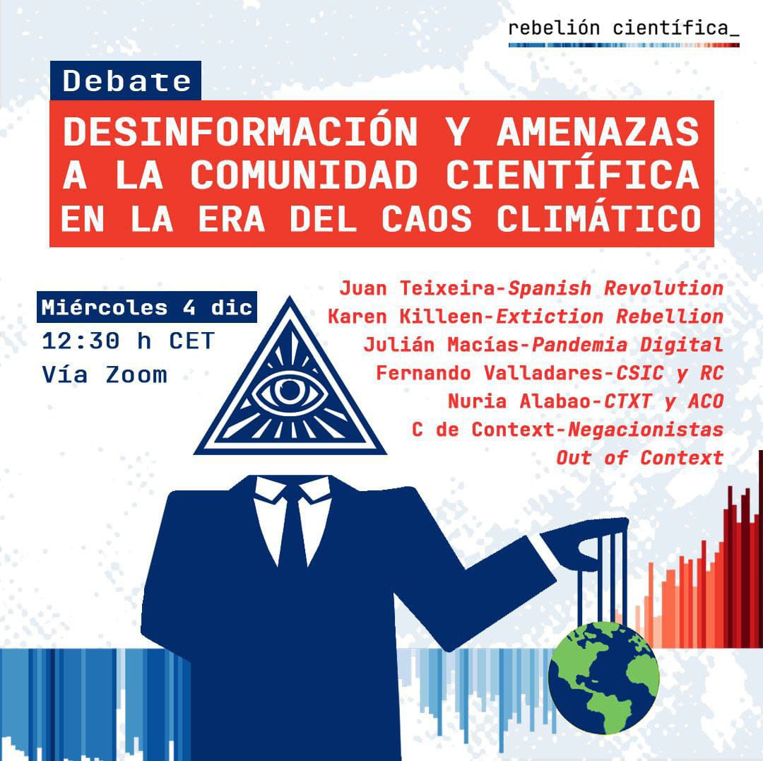 En un contexto marcado por el caos climático y la proliferación de la desinformación, debatiremos cómo el negacionismo, las campañas de desinformación y los ataques organizados afectan a la opinión pública y las políticas climáticas
4 de diciembre, 12:30 
zoom.us/j/97928198479
