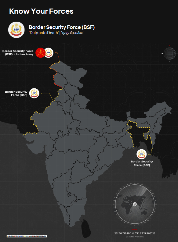 RudramDynamics's tweet image. Do not miss the highlight of Prakram -  the map that depicts @BSF_India deployment across borders of India.
Check our website or social media handles for more details. 
@konarkrai @Arun_Golaya @kartha_tara @IITMPravartak @gnluofficial 
#KnowOurForces #Prakram #Rudram