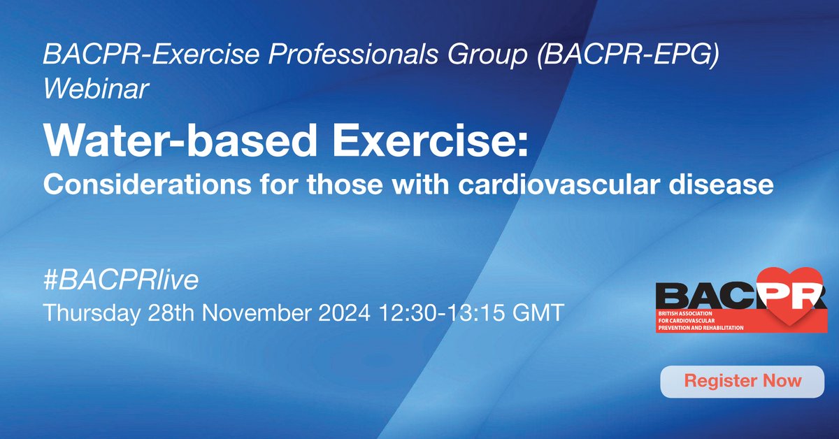 BACPR (@bacpr) on Twitter photo Huge thanks to <a href="/_HelenMayAlex/">Helen Alexander</a> <a href="/eddie_caldow/">Dr Eddie Caldow</a> for a fantastic webinar on water-based exercise and considerations for those living with CVD.
Recording now available for <a href="/bacpr/">BACPR</a> members Huge thanks to <a href="/_HelenMayAlex/">Helen Alexander</a> <a href="/eddie_caldow/">Dr Eddie Caldow</a> for a fantastic webinar on water-based exercise and considerations for those living with CVD.
Recording now available for <a href="/bacpr/">BACPR</a> members