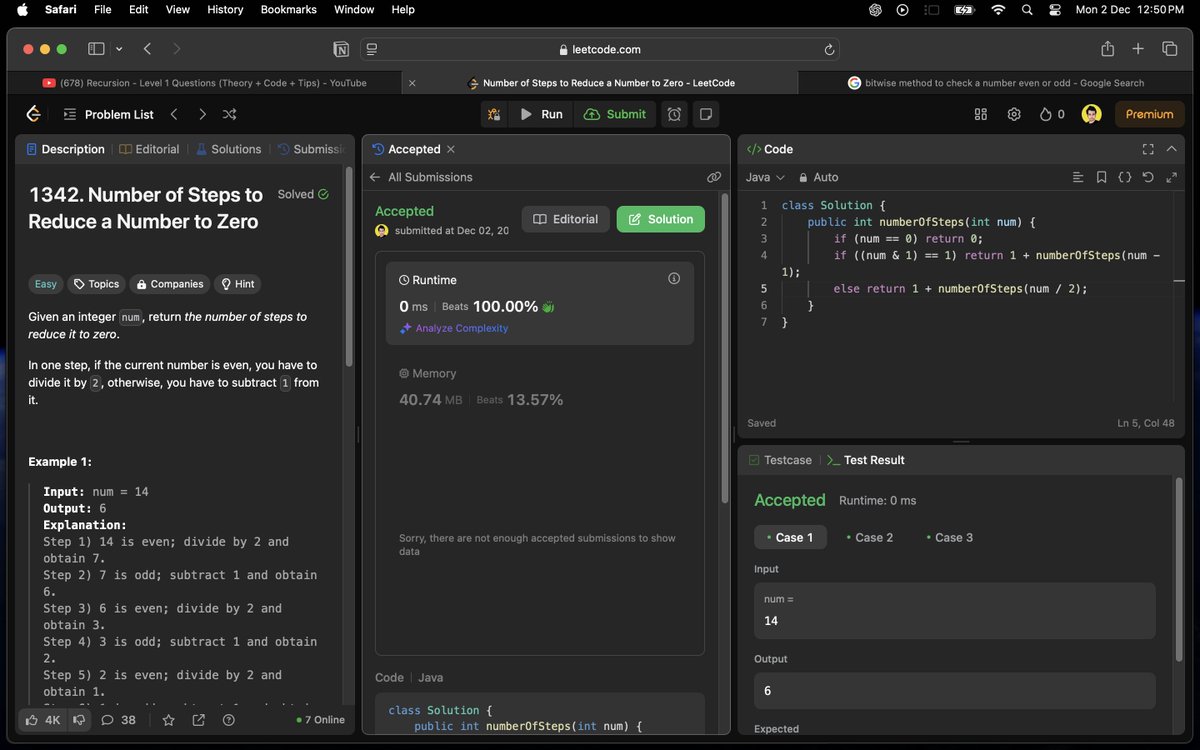 anikchand461's tweet image. ๐ Day 43 of #100DaysOfDSA & Day 7 of #CodingNinjas 21 Days Streak ๐โจ
๐ Learned Recursion Concepts:
โข Check if a number is a palindrome ๐ข
โข Count zeros in a number ๐งฎ
โข Steps to reduce a number to zero โฌ
#ProgrammingFun #LearningIsFun #KeepCoding ๐ป๐ฅ @CodingNinjas ๐งก
