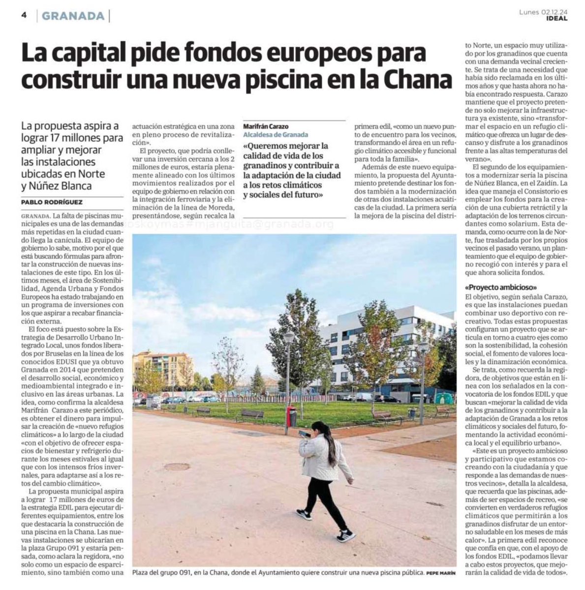 marifrangr's tweet image. Desde el @aytogr preparamos la convocatoria de nuevos Fondos Europeos solicitando inversión para la mejora y puesta en marcha de piscinas recreativas para los vecinos del #Zaidín, #Norte o la #Chana, fomentando la #GranadaParaVivir