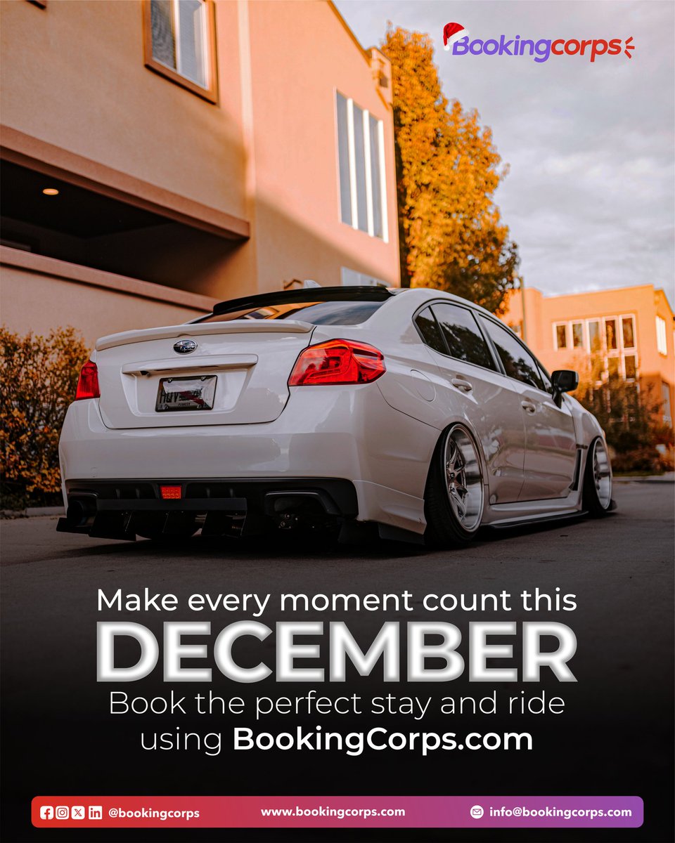 bookingcorps's tweet photo. December is the time for unforgettable moments. Create memories that last with a perfect stay and the ride that suits your occasion. https://t.co/feBlm3J3E5 is here to make it all possible.Β
#BookingCorps #Hotels #Shortlet #Apartment #CarRental #CarHire #BookingWebsite https://t.co/6HhggWR1Te