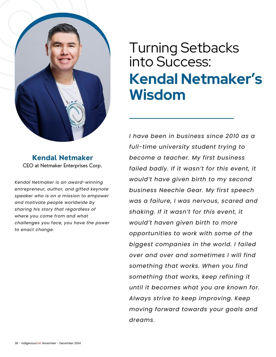 Indigenous-SME (@indigenoussme) on Twitter photo Award-winning entrepreneur and keynote speaker <a href="/KendalNetmaker/">Kendal Netmaker</a>, CEO at Netmaker Enterprises Corp., shared how setbacks shaped his journey to success. From a failed first business to creating Neechie Gear and collaborating with global brands, Kendal proves that perseverance and Award-winning entrepreneur and keynote speaker <a href="/KendalNetmaker/">Kendal Netmaker</a>, CEO at Netmaker Enterprises Corp., shared how setbacks shaped his journey to success. From a failed first business to creating Neechie Gear and collaborating with global brands, Kendal proves that perseverance and