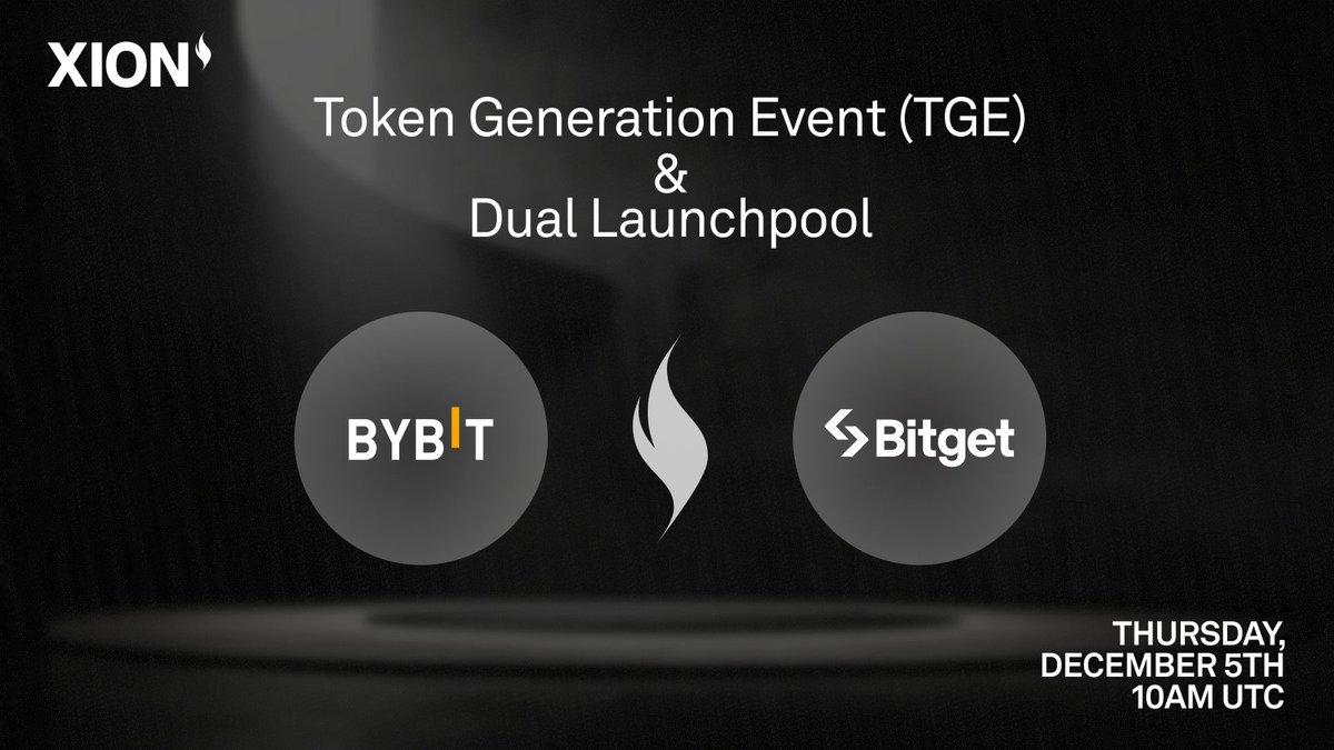 The $XION Token Generation Event (TGE) will go live alongside a <a href="/Bybit_Official/">Bybit</a> &amp; @BitgetGlobal Dual Launchpool

December 5th, 10am UTC

Believe in something.