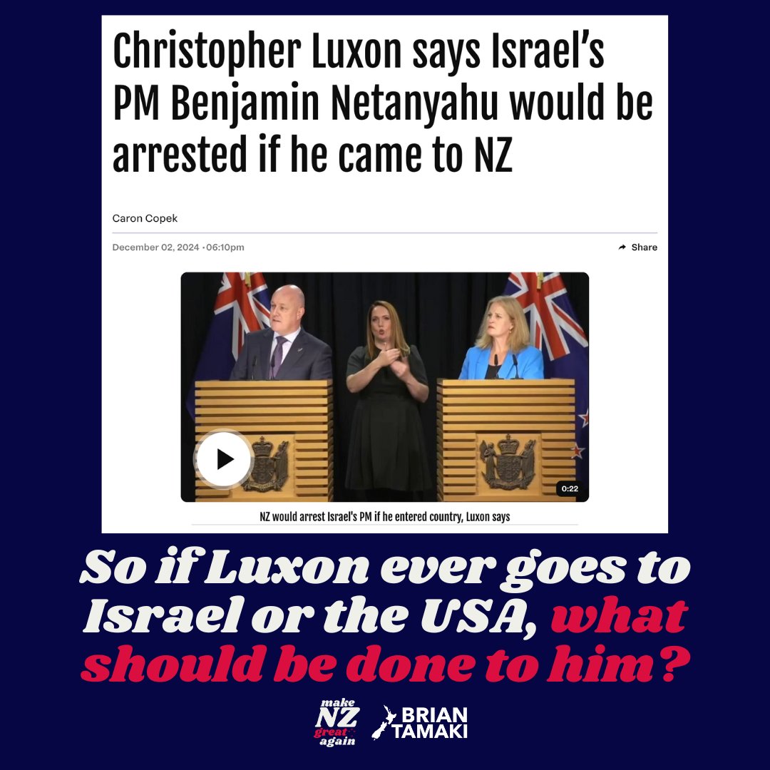 To all the Luxon lovers out there...
This is your fault!  You voted this guy in!

Luxon is trying to talk tough these days...because he's being slammed as being as weak as a wet noodle. Trouble is, he's attempting to talk tough on the wrong issues.

By targeting Israel, he's also