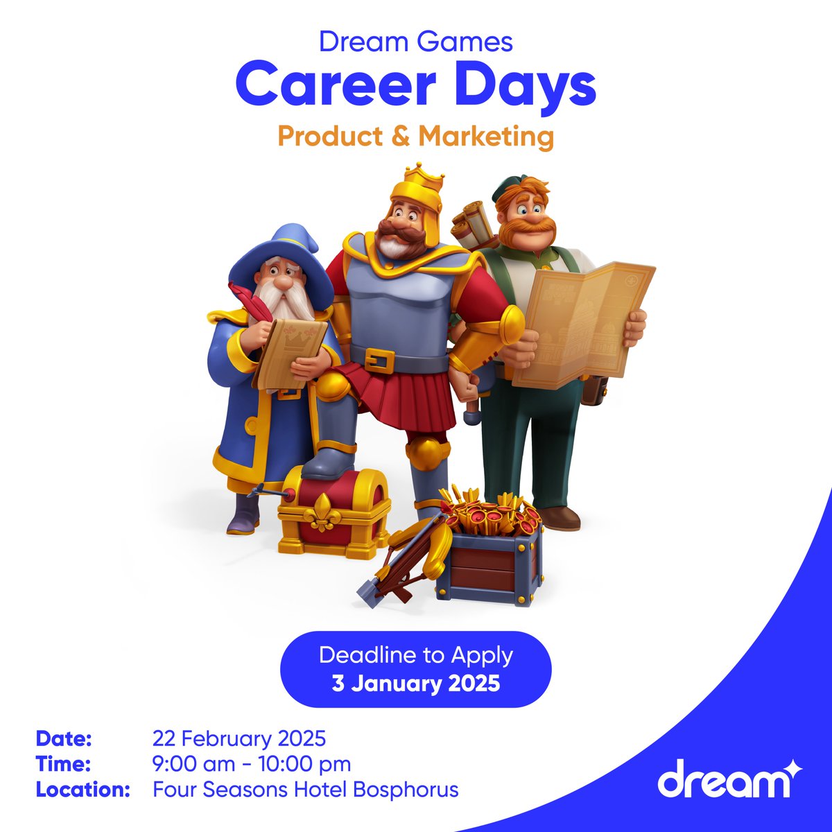 Join Us for Dream Games Career Days!

Are you a 4th-year university student eager to start your journey in the mobile gaming industry? Take the first step by attending our event, where you’ll gain global insights from our product and marketing teams, participate in hands-on
