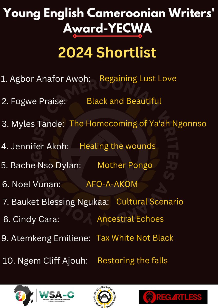 YECWA 2024 SHORTLIST 

The journey has been long, our judges had to read, read and read poems to be able to separate the top best from the best and here we are with the best shortlisted poems of the 22 best received for the longlist.
