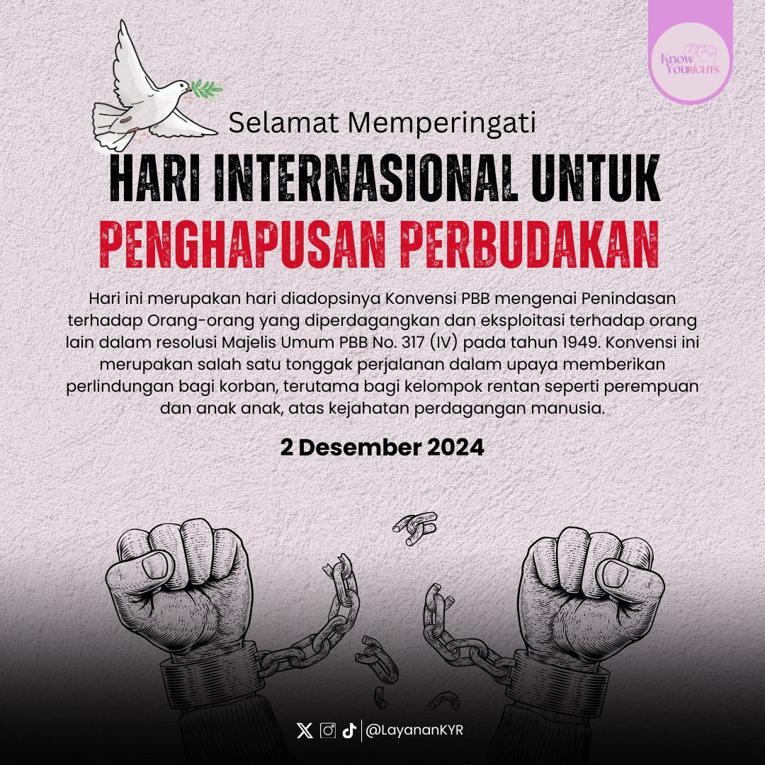 LayananKYR's tweet photo. Selamat memperingati Hari Internasional untuk Penghapusan Perbudakan ๐
#GerakBersama
#PenuhiHakKorban
#AkhiriSekarang #16HKTP #AIDS #opsi #HIV https://t.co/uDulUXKRDn