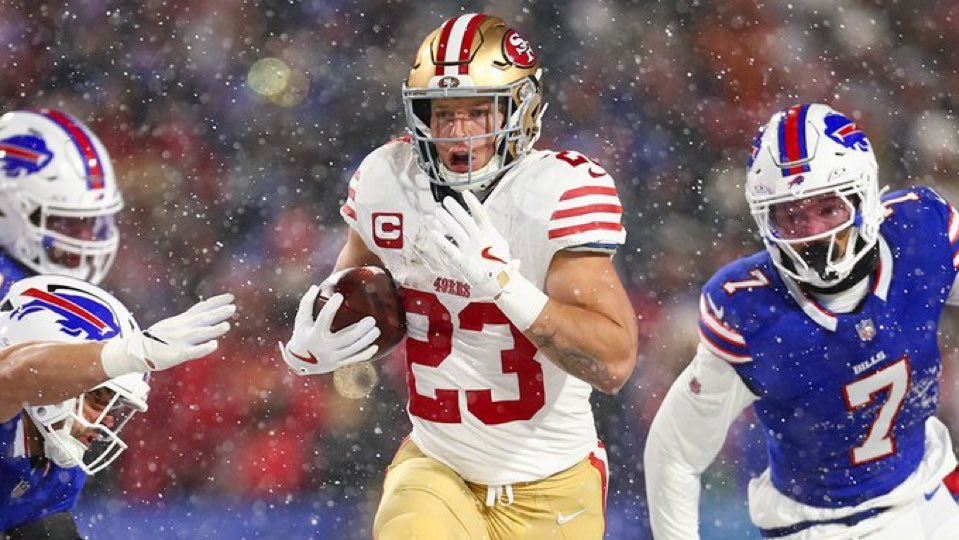 TomPelissero's tweet image. And so it appears a frustrating season for #49ers star Christian McCaffrey ends like this:

4 games. 348 yards from scrimmage. 0 touchdowns. 2 significant injuries. 

He’s due $16.2 million in 2025, when he’ll be 29 years old.