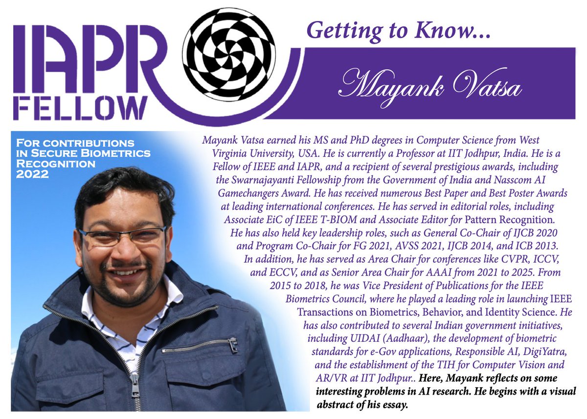 Honored and humbled to be featured in the IAPR Newsletter (October 2024)! 🙏 Thank you, IAPR, for this recognition and for showcasing our work. 
Read the newsletter here: iapr.org/docs/newslette… (Pages 16-17)

#IAPR #ICPR2024 #ICPR #IITJodhpur #FoundationModels #generativeai