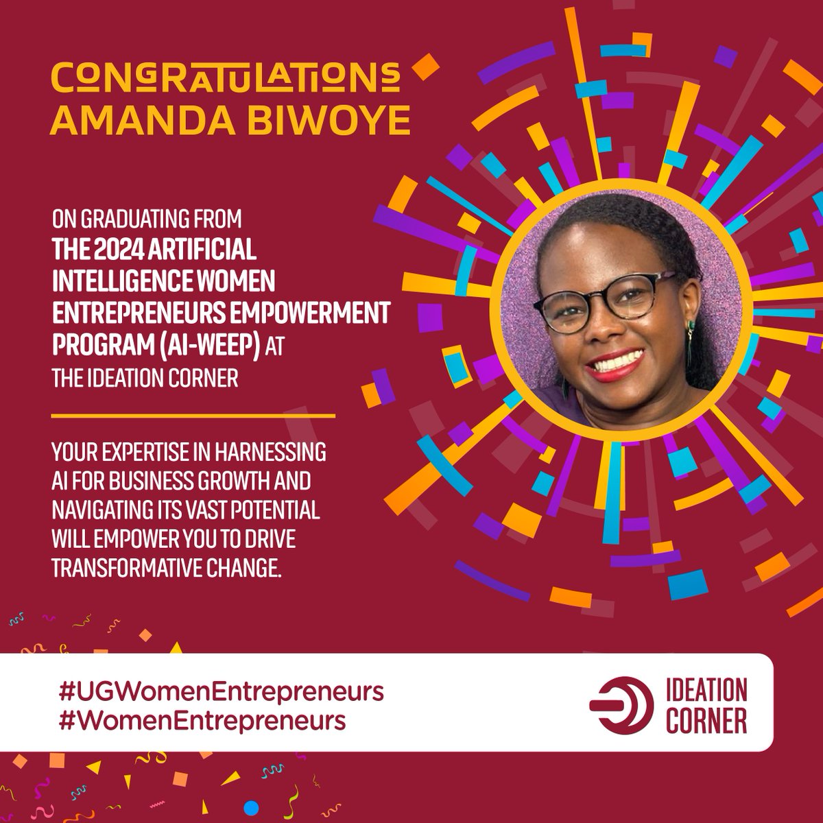 Ideation Corner Foundation (@ideationcorner) on Twitter photo Meet <a href="/BiwoyeAmanda/">Amanda Biwoye</a>, a trailblazing graduate of the 2024 AI-WEEP programme by the <a href="/IdeationCorner/">Ideation Corner Foundation</a>. Equipped with AI expertise, she’s ready to drive innovation, growth and success in her ventures.
#UGWomenEntrepreneurs #WomenEntrepreneurs #ArtificialIntelligence #AIForGood #AIWEEP Meet <a href="/BiwoyeAmanda/">Amanda Biwoye</a>, a trailblazing graduate of the 2024 AI-WEEP programme by the <a href="/IdeationCorner/">Ideation Corner Foundation</a>. Equipped with AI expertise, she’s ready to drive innovation, growth and success in her ventures.
#UGWomenEntrepreneurs #WomenEntrepreneurs #ArtificialIntelligence #AIForGood #AIWEEP