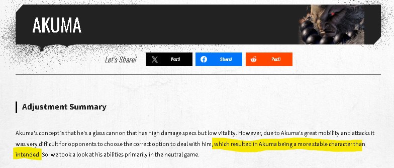There's no way Capcom put "Akuma is too stable" in the patch notes. I don't even like this character but what's wrong with stability in fighting games