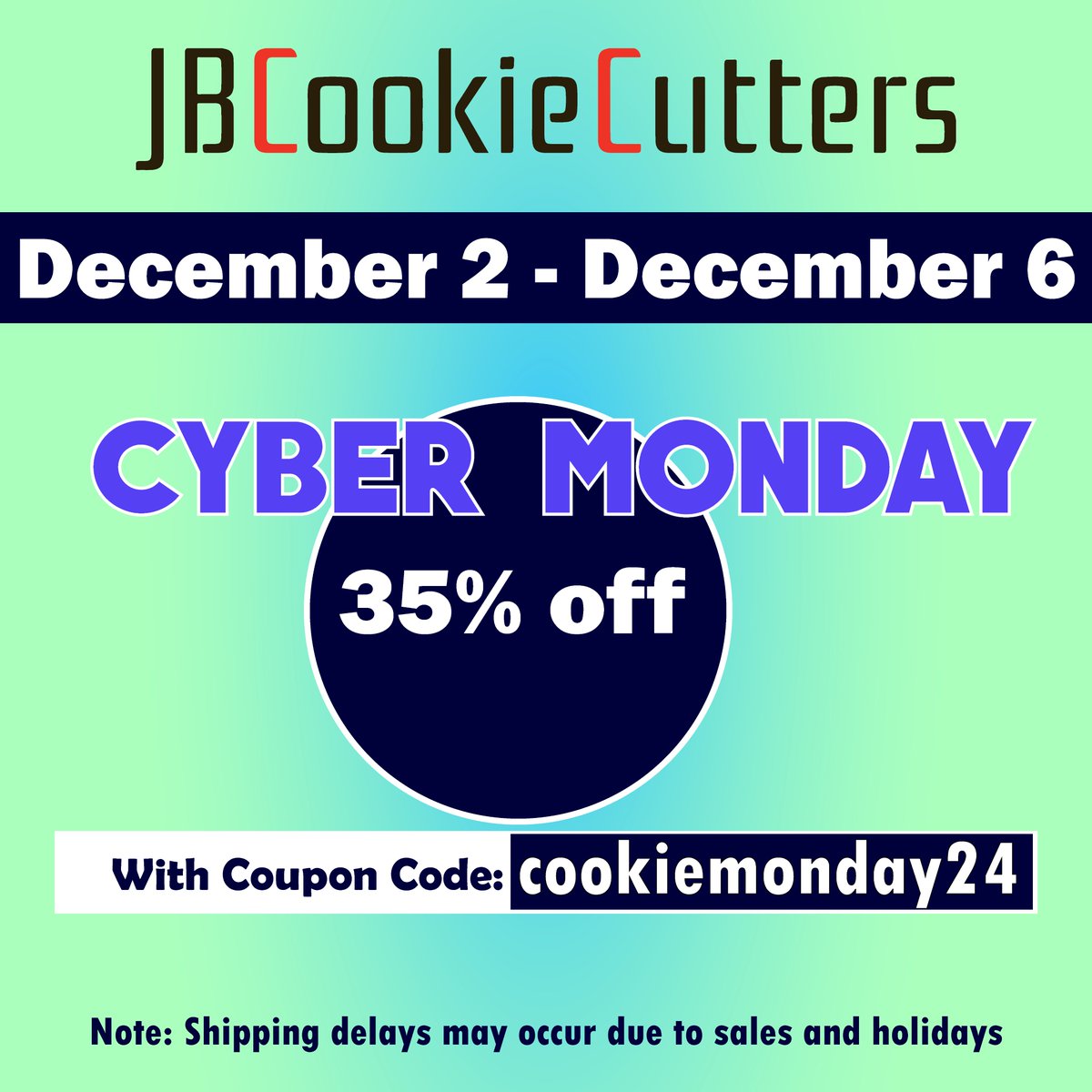 Use the code cookiemonday24 for 35% off on our website jbcookiecutters.com!