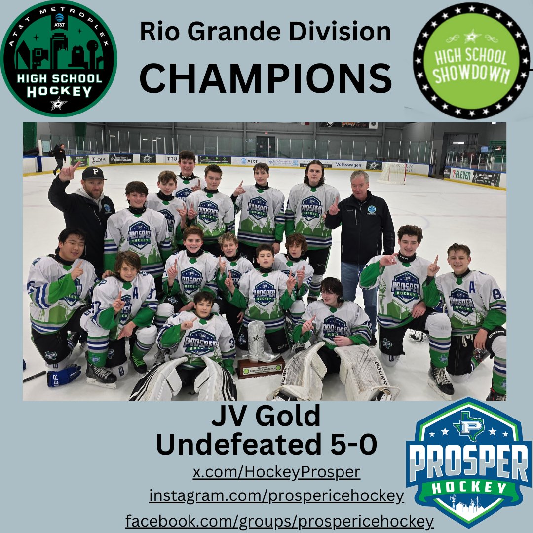Your JV Gold Team is the Dallas Stars High School Showdown Tournament Champion!!!  
#GoProsper
<a href="/ProsperHS/">Prosper High School</a> <a href="/RockHillHS/">Rock Hill High School</a> <a href="/WalnutGroveHS/">Walnut Grove High School</a> <a href="/RockHillMedia/">Rock Hill Media</a> <a href="/EagleNationNews/">Eagle Nation Network</a> <a href="/TheGroveMedia/">Grove Media</a> <a href="/ProsperHaysMS/">Hays Middle School</a> <a href="/PISDReynolds/">Reynolds Middle School</a> <a href="/ProsperRogersMS/">Rogers Middle School</a> <a href="/ProsperRushing/">Rushing Middle School</a> <a href="/ProsperISD/">Prosper ISD</a>