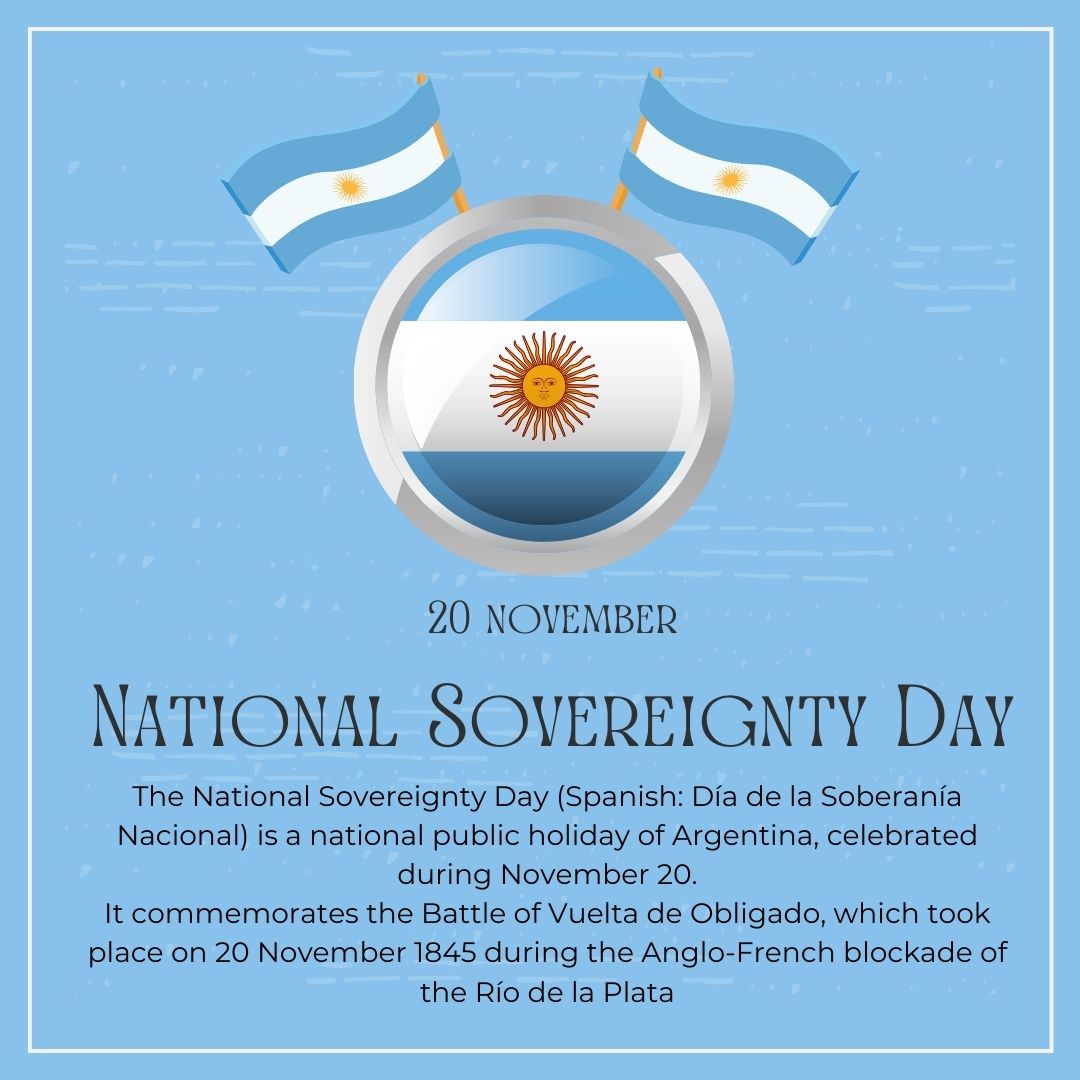 MultiCalendar's tweet photo. National Sovereignty Day commemorates the Battle of Vuelta de Obligado, which took place on 20 November 1845 during the Anglo-French blockade of the Río de la Plata.
Learn more at https://t.co/Npow06QoAc
#diversityandinclusion #multiculturalcalendar #multiculturalism #diversity https://t.co/GP9nM0Fn3S