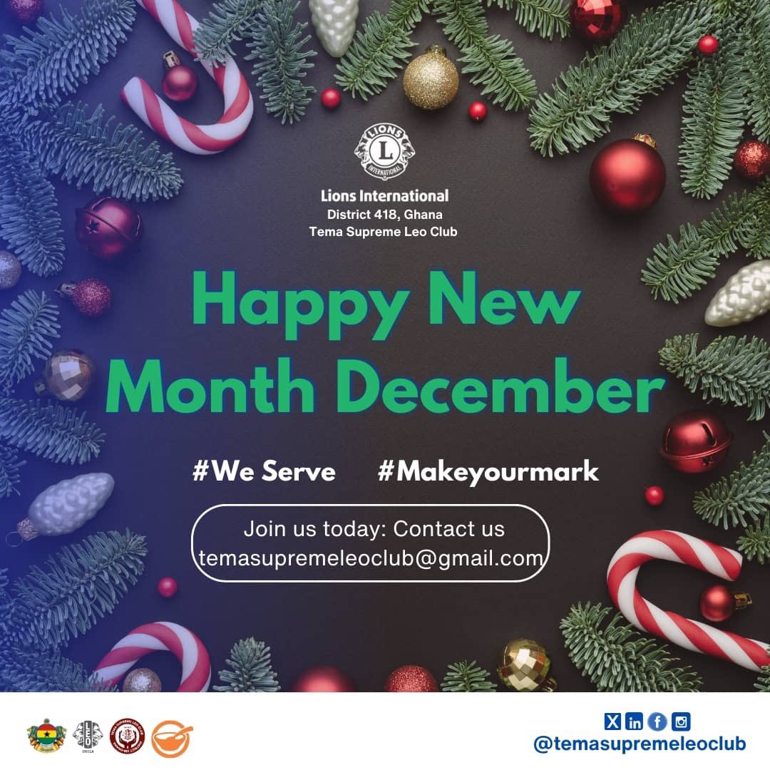 TemaSupreme's tweet photo. 🎄December is here—a season of purpose, service, and impact. 

Be part of the change—join the Tema Supreme Leo Club and transform lives.

Connect with us at temasupremeleoclub@gmail.com and let’s end the year on a high note.

#lionsinternational
#makeyourmark
#weserve https://t.co/vmX8tK3VW1
