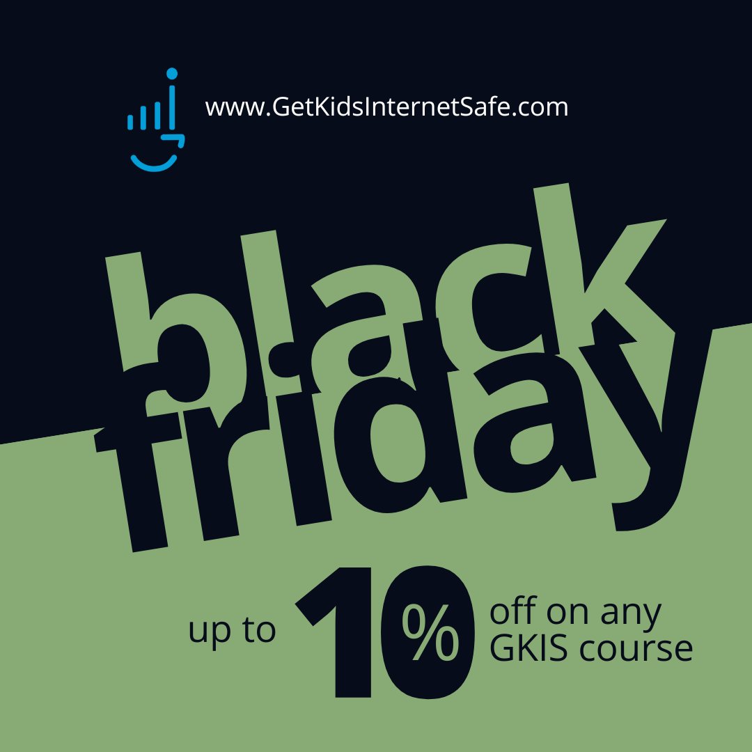 ALL WEEK BLACK FRIDAY 10% DISCOUNT ON ANY GKIS COURSE! Just enter the coupon code *GKIS10 until midnight CyberMonday. Tell your friends!
GetKidsInternetSafe.com #coupon #blackfriday #blackfridaydeals #parenting #kids #teens #teachers #mentalhealth #screensafety  #internetsafety