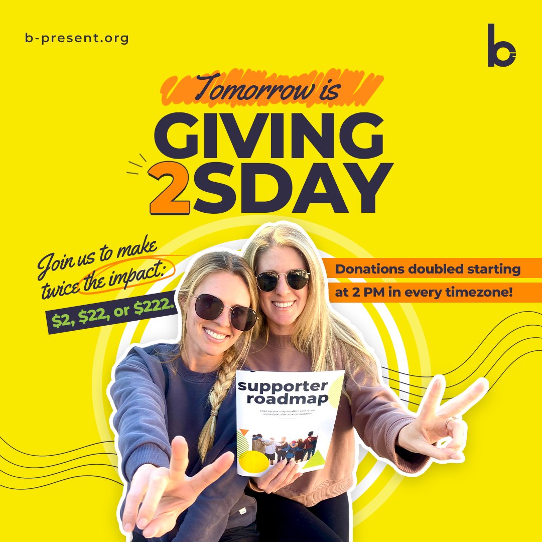 bpresentorg's tweet photo. TOMORROW is #Giving2sday! Help us make cancer patients feel less alone this holiday 👇

💌 $2 gift sends a holiday card to a cancer patient
📔 $22 gift sends 10 Supporter Roadmaps to hospitals
 🎁 $222 gift sends 2 Support Starter Kits

Donate early ➡️https://t.co/rkxRKCztfH https://t.co/HUw97NRyX5