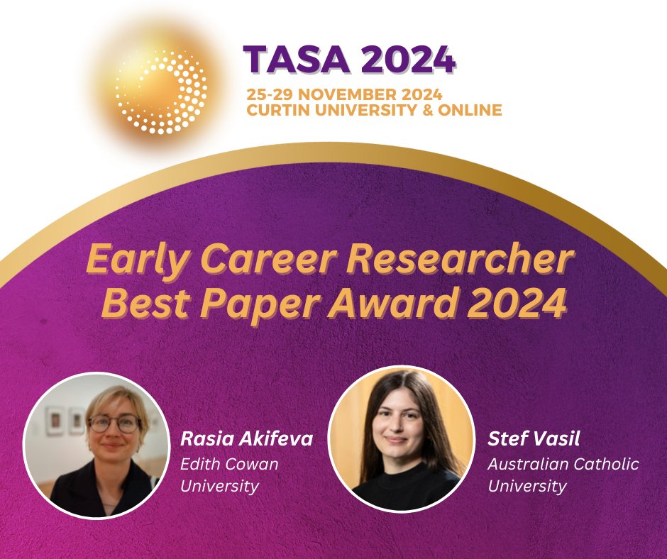 We are thrilled to celebrate Rasia Akifeva and Stefani Vasil, the recipients of TASA’s Early Career Researcher Best Paper Award! This well-deserved recognition highlights their outstanding contributions and dedication to advancing sociological research.

#TASA2024