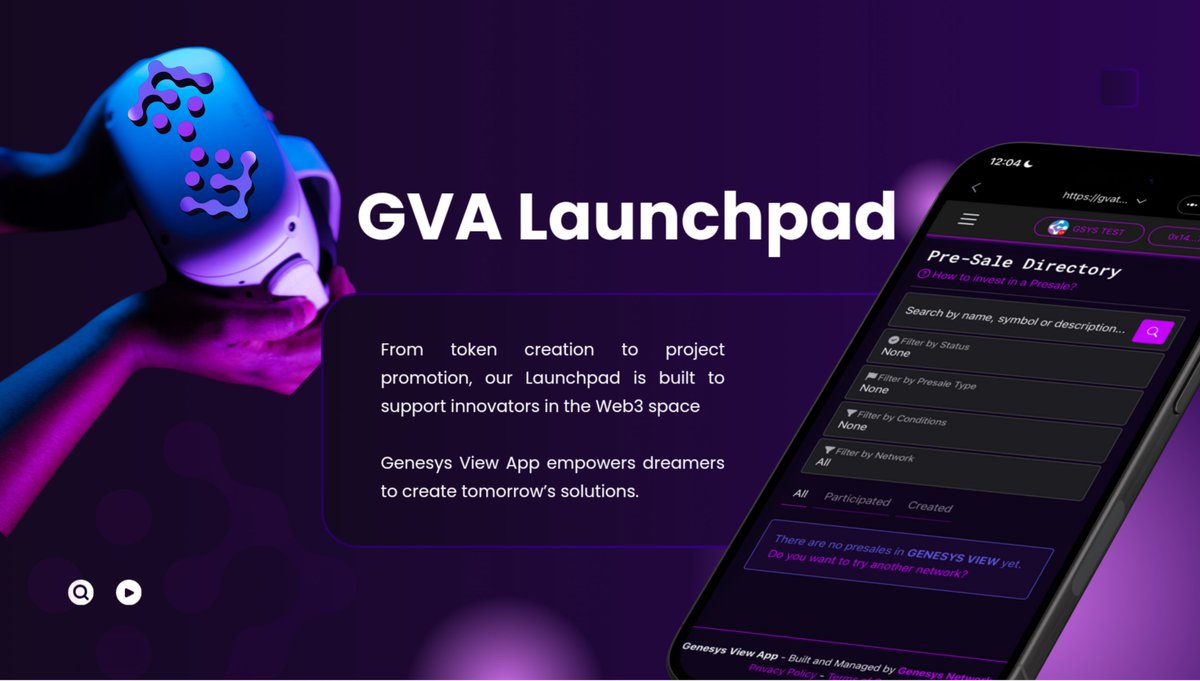 🚀 GVA Launchpad: Empowering Innovators

From token creation to promotion, Genesis View App is here to support visionaries.

With GVA Launchpad, we provide the tools to:
✅ Bring your ideas to life
✅ Reach a wider audience
✅ Make the journey from concept to success seamless
💡