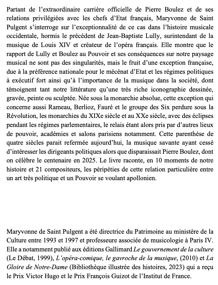 flr_louis's tweet photo. Maryvonne de Saint Pulgent - Les musiciens et le pouvoir en France

De Lully à Boulez

À paraître en février chez Gallimard https://t.co/QW5WltPodG