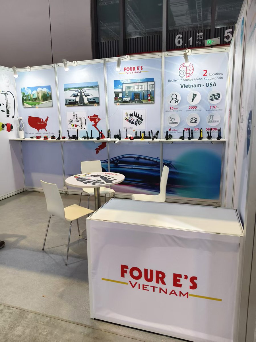 FourEsAuto's tweet image. Four E's Vietnam is LIVE at Automechanika Shanghai 2024! @automechanika_  
📷 Find us at Booth 6.1A59 📷 December 2-5, 2024

Discover our cutting-edge Aftermarket Solutions:
- High-Performance Ignition Coils &amp;amp; Wire Sets
- Premium Fuel Pumps